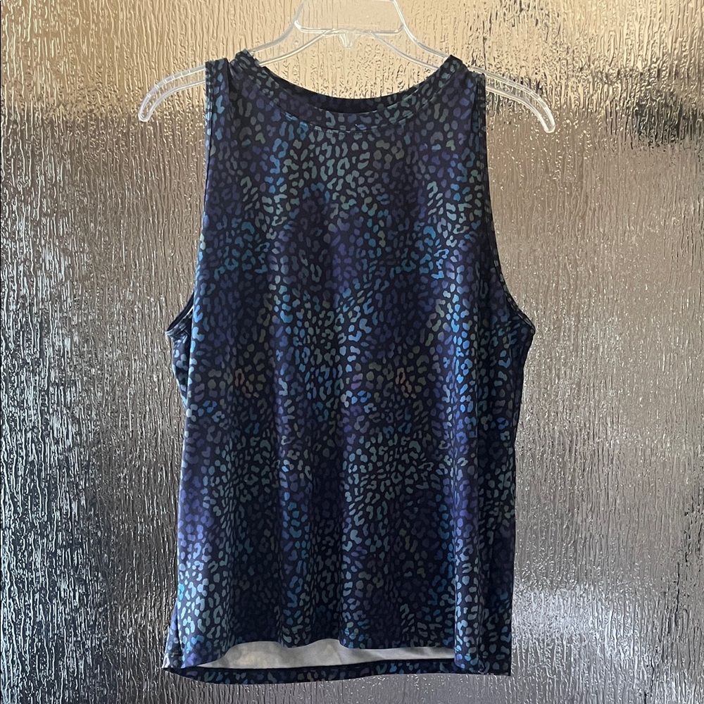 Fabletics Navy and Teal Leopard Tank Top